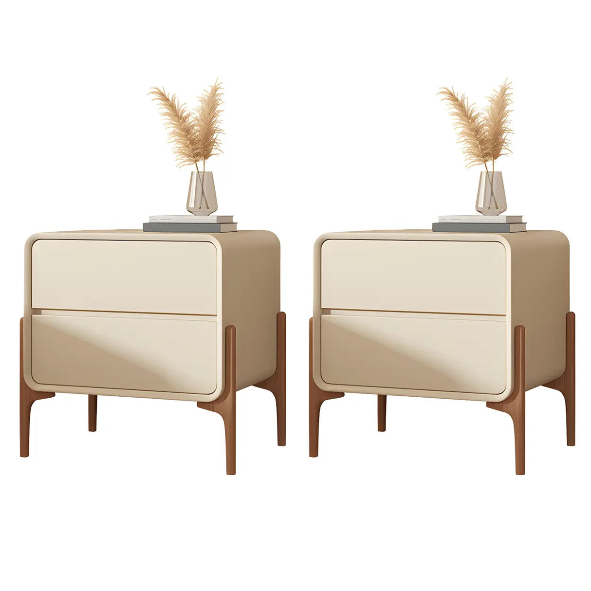 Scandinavian Rounded Wood Off-White 2 Drawer Nightstand Image - 12