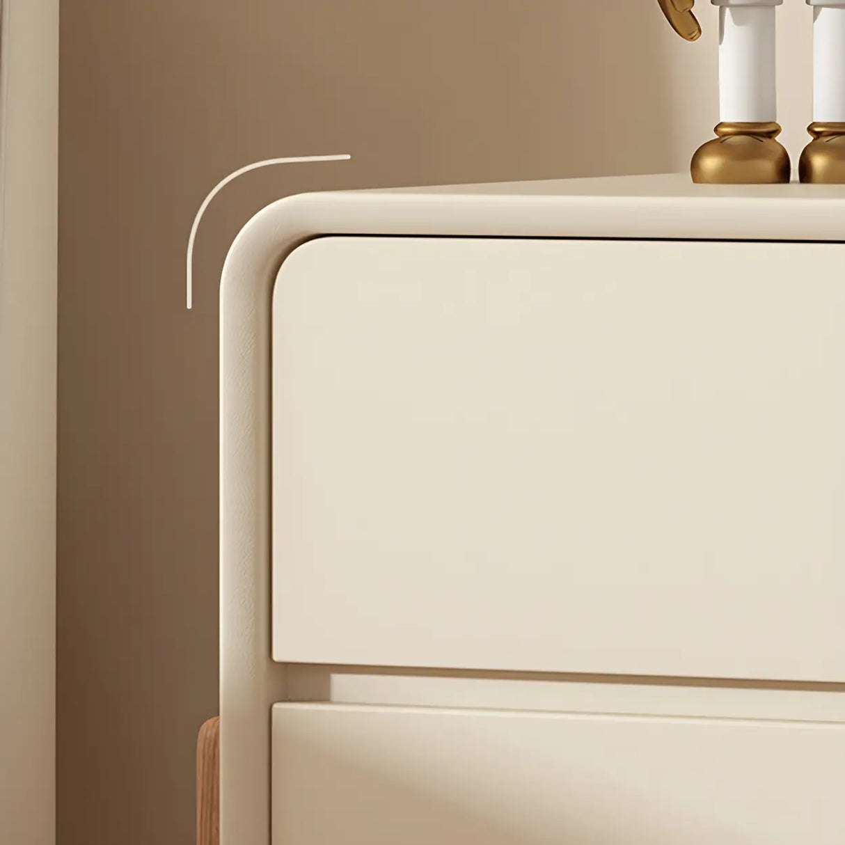 Scandinavian Rounded Wood Off-White 2 Drawer Nightstand Image - 13