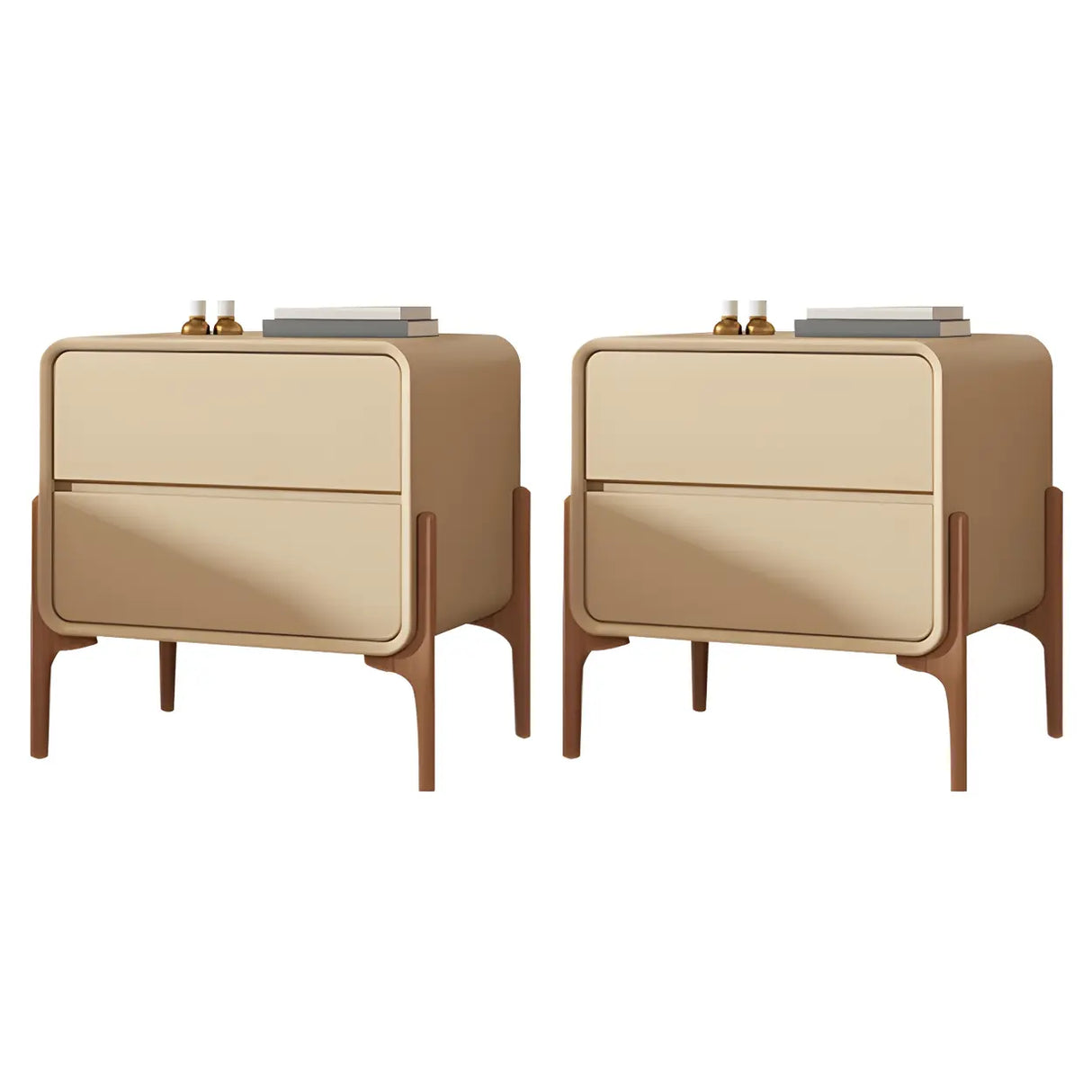 Scandinavian Rounded Wood Off-White 2 Drawer Nightstand Image - 14