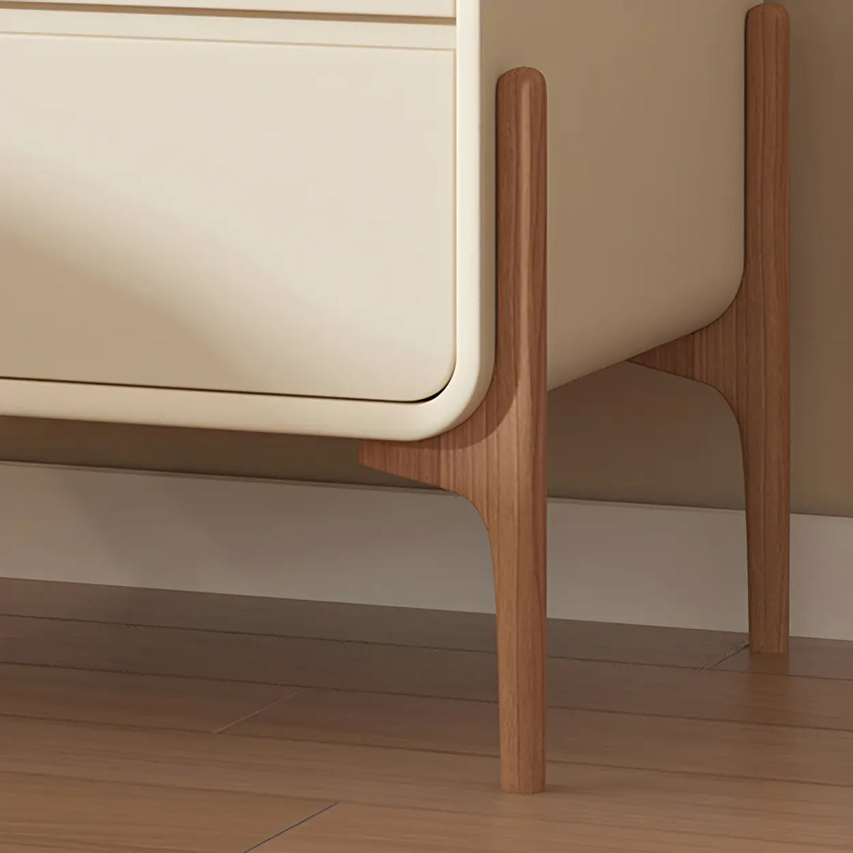 Scandinavian Rounded Wood Off-White 2 Drawer Nightstand Image - 15