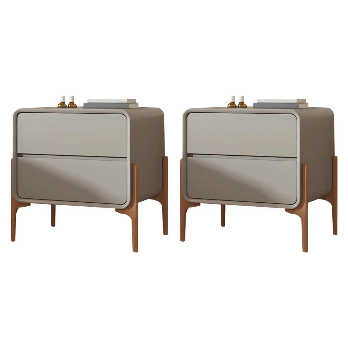 Scandinavian Rounded Wood Off-White 2 Drawer Nightstand Image - 16