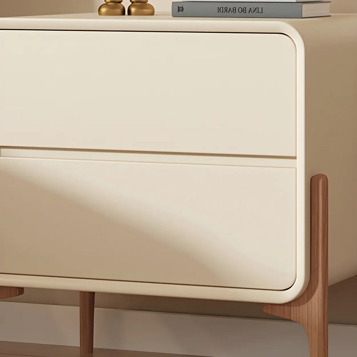 Scandinavian Rounded Wood Off-White 2 Drawer Nightstand Image - 17