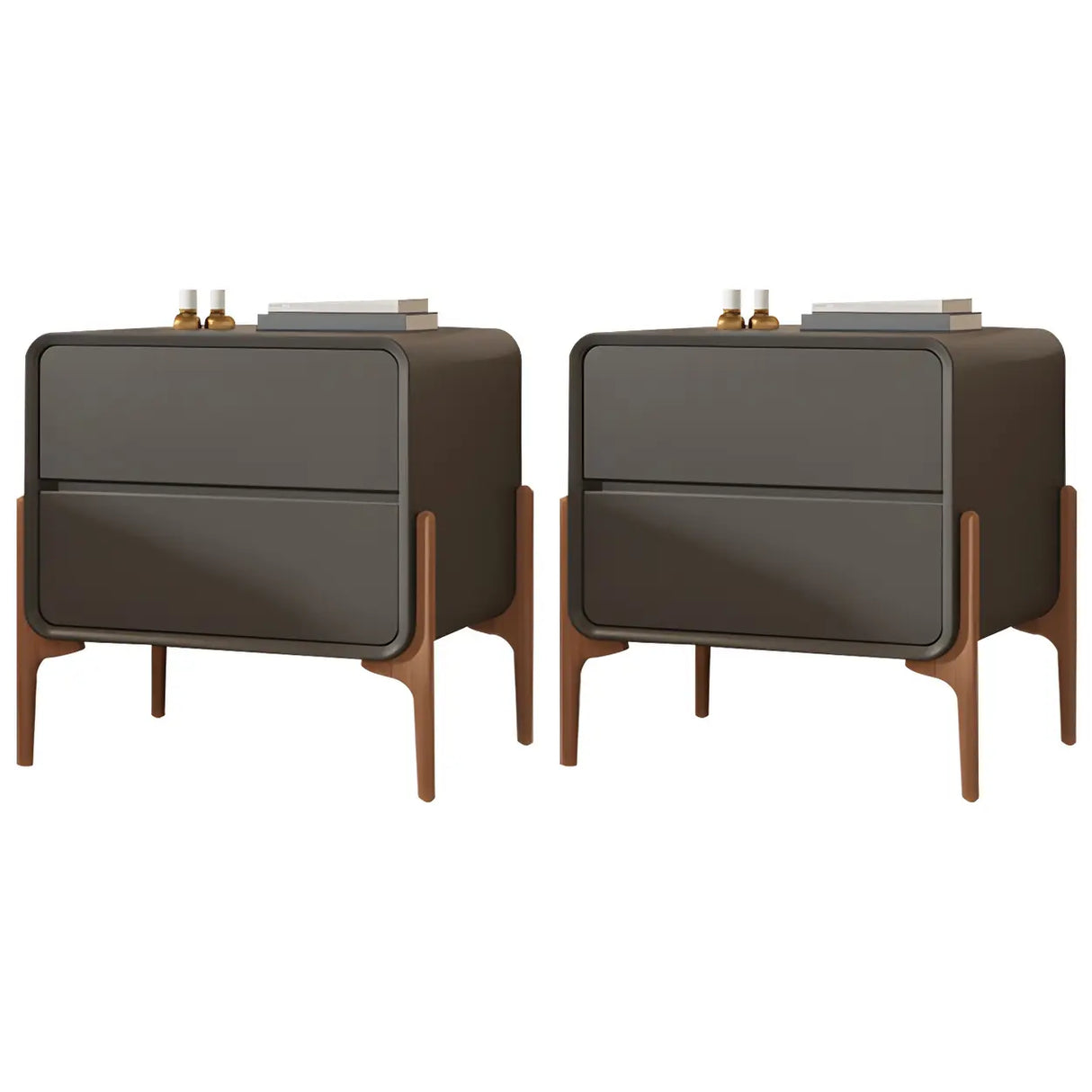 Scandinavian Rounded Wood Off-White 2 Drawer Nightstand Image - 18