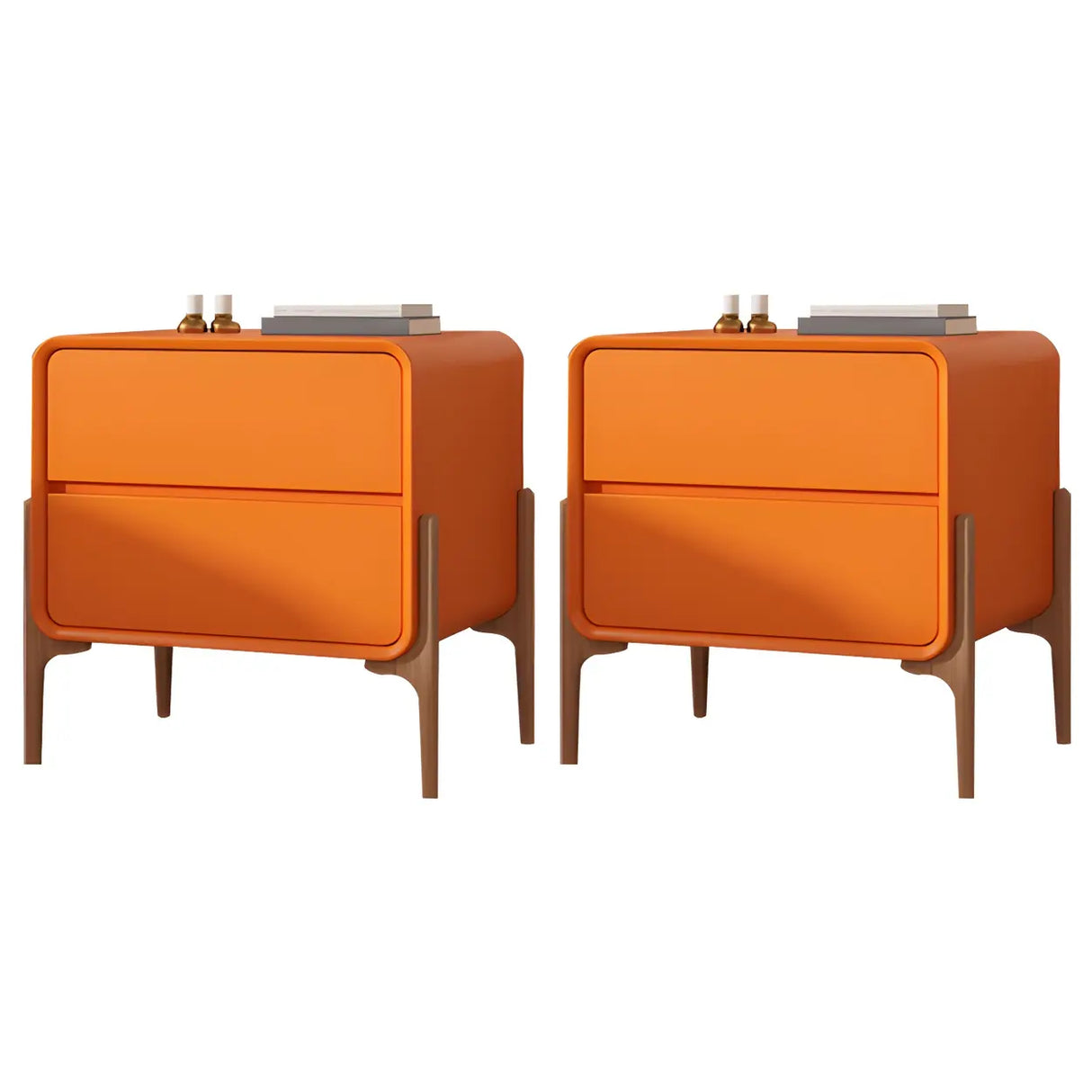 Scandinavian Rounded Wood Off-White 2 Drawer Nightstand Image - 19