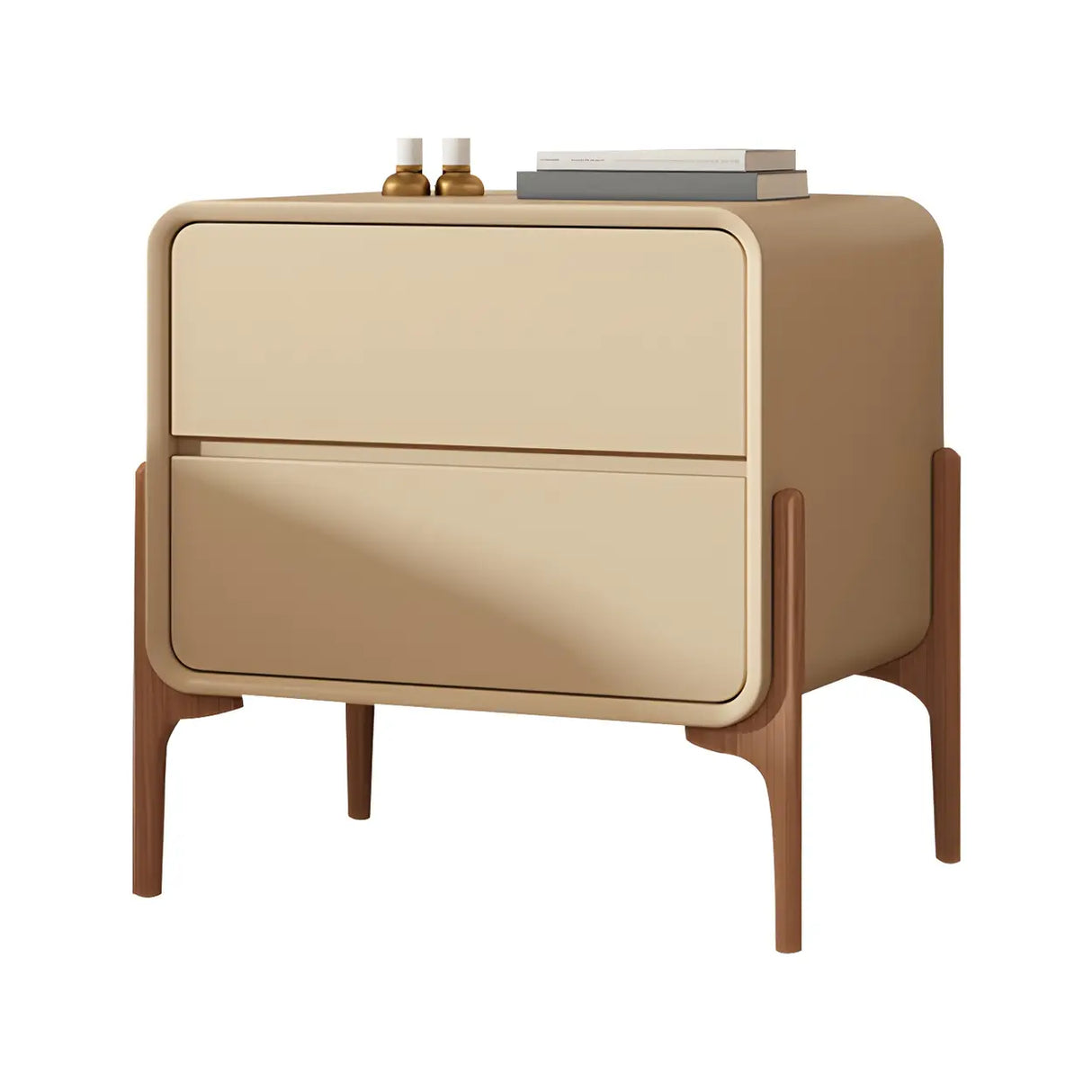 Scandinavian Rounded Wood Off-White 2 Drawer Nightstand Image - 20