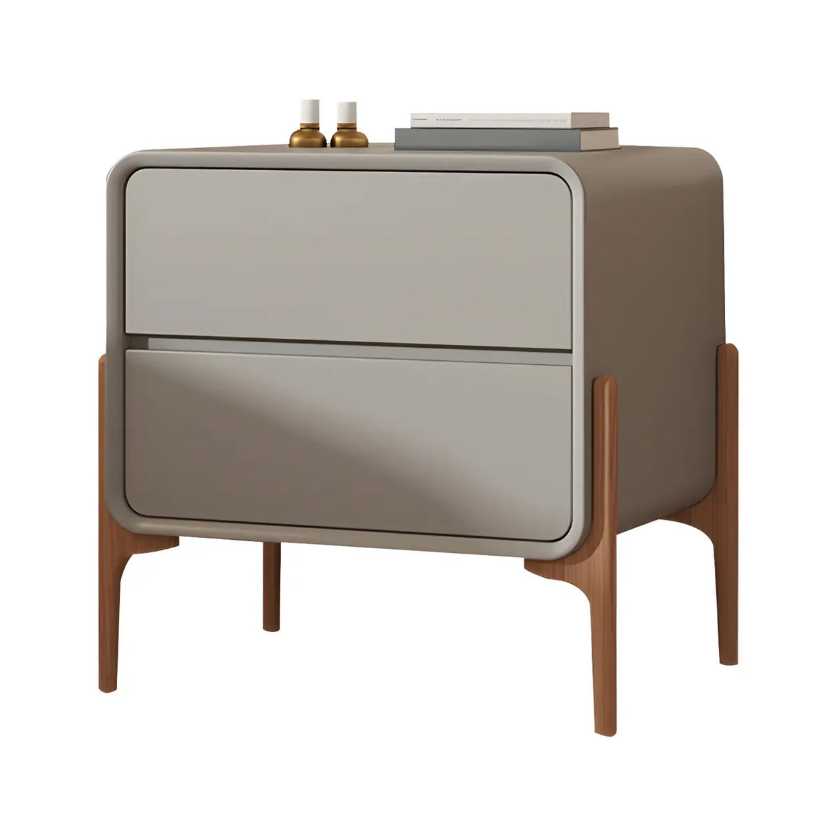 Scandinavian Rounded Wood Off-White 2 Drawer Nightstand Image - 21