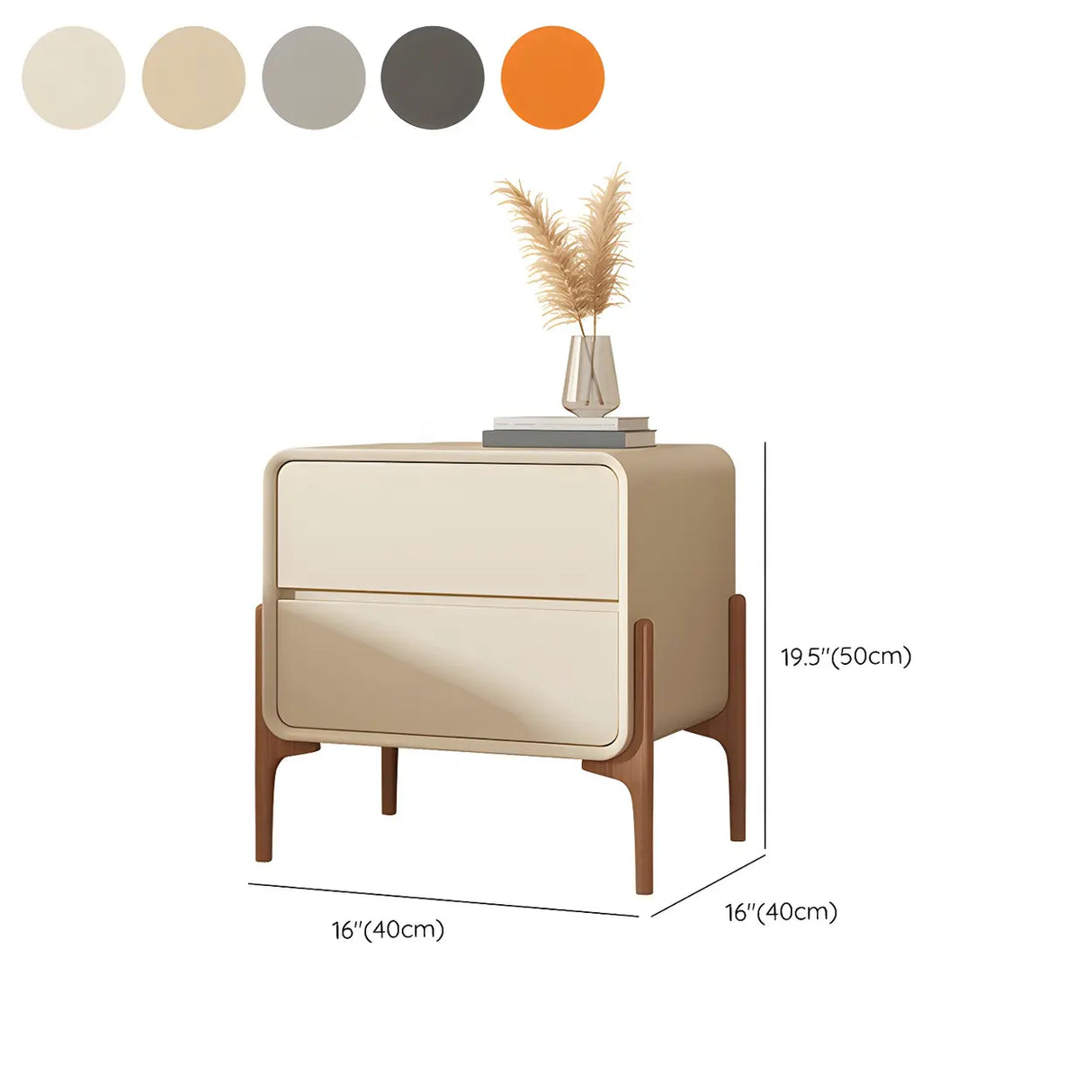 Scandinavian Rounded Wood Off-White 2 Drawer Nightstand