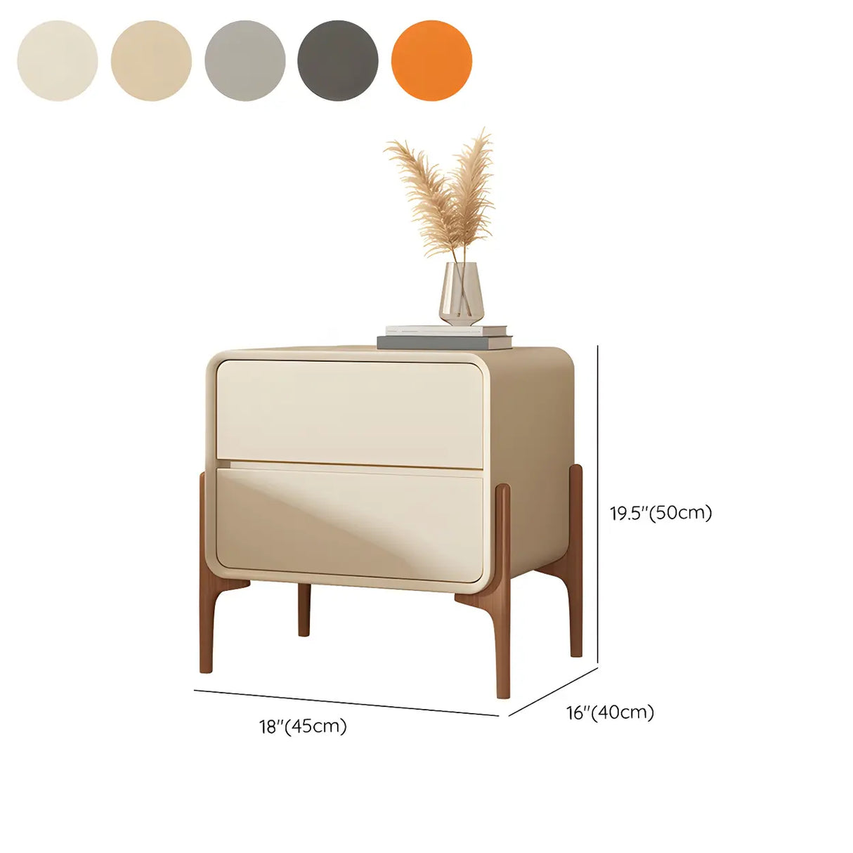 Scandinavian Rounded Wood Off-White 2 Drawer Nightstand Image - 25