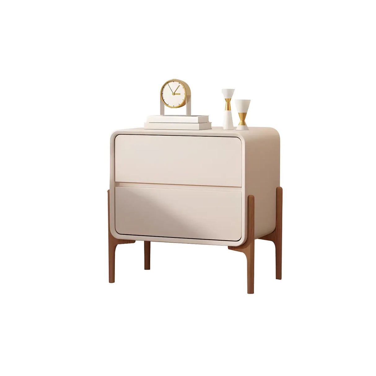 Scandinavian Rounded Wood White Drawer Storage Nightstand Image - 10