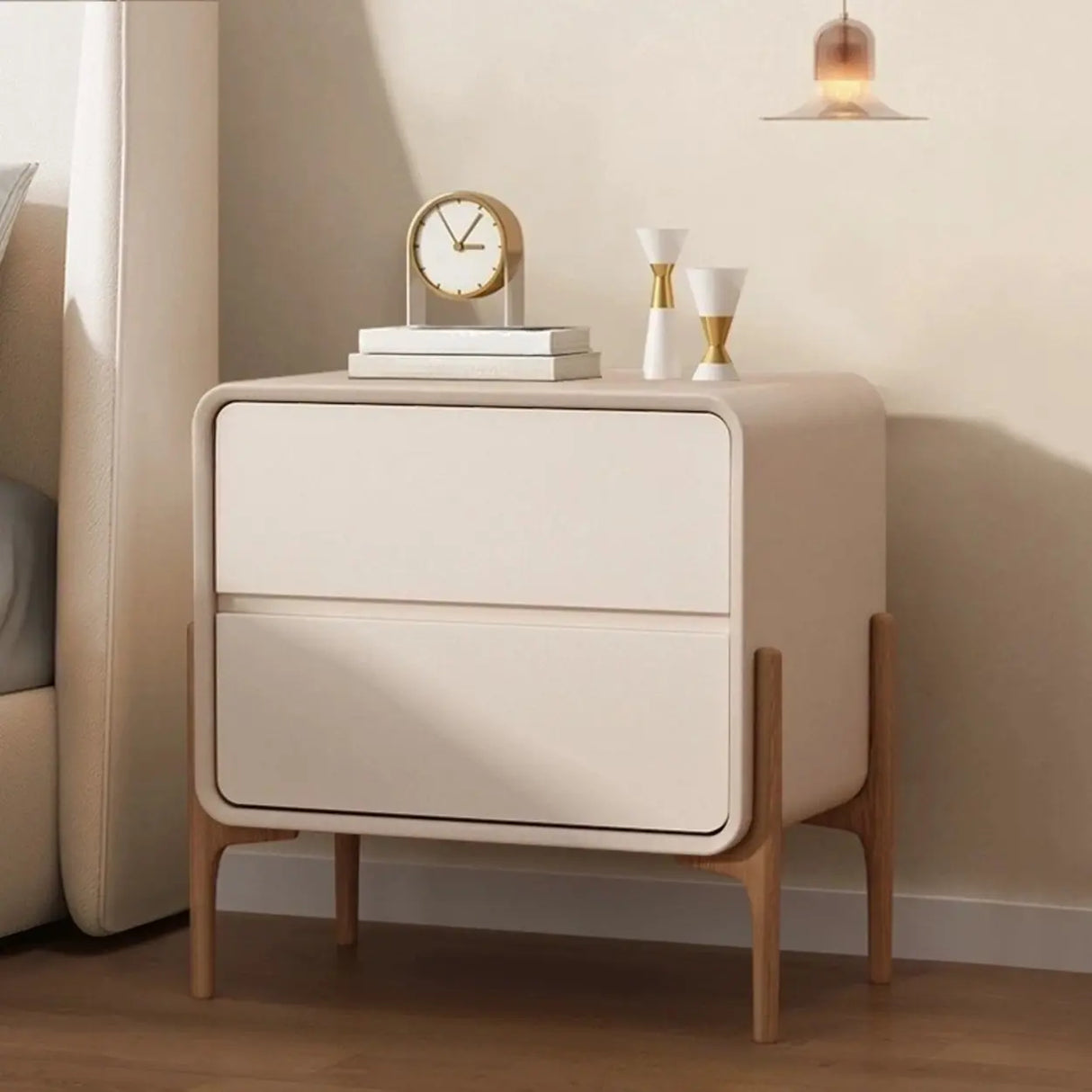 Scandinavian Rounded Wood White Drawer Storage Nightstand Image - 11