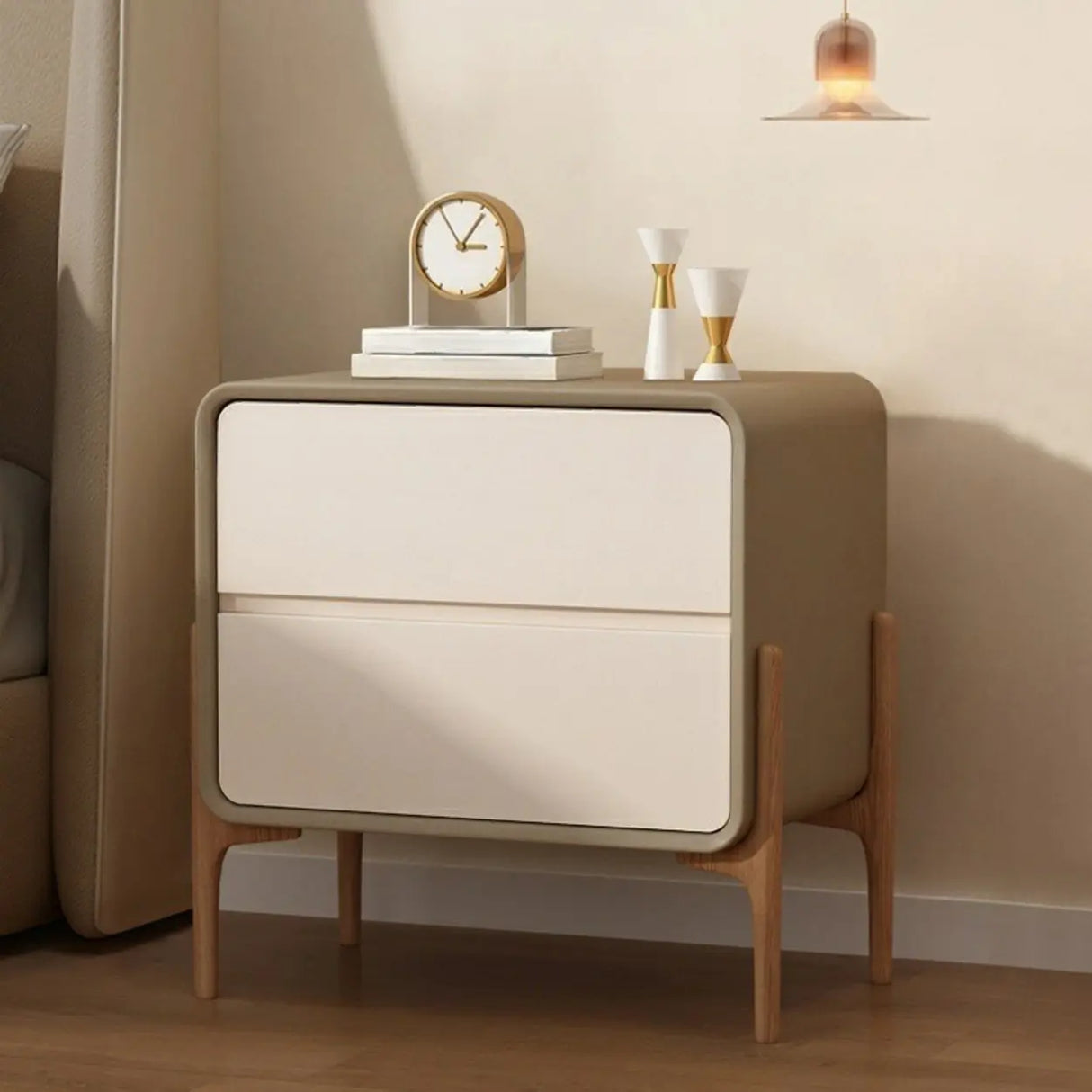 Scandinavian Rounded Wood White Drawer Storage Nightstand Image - 13