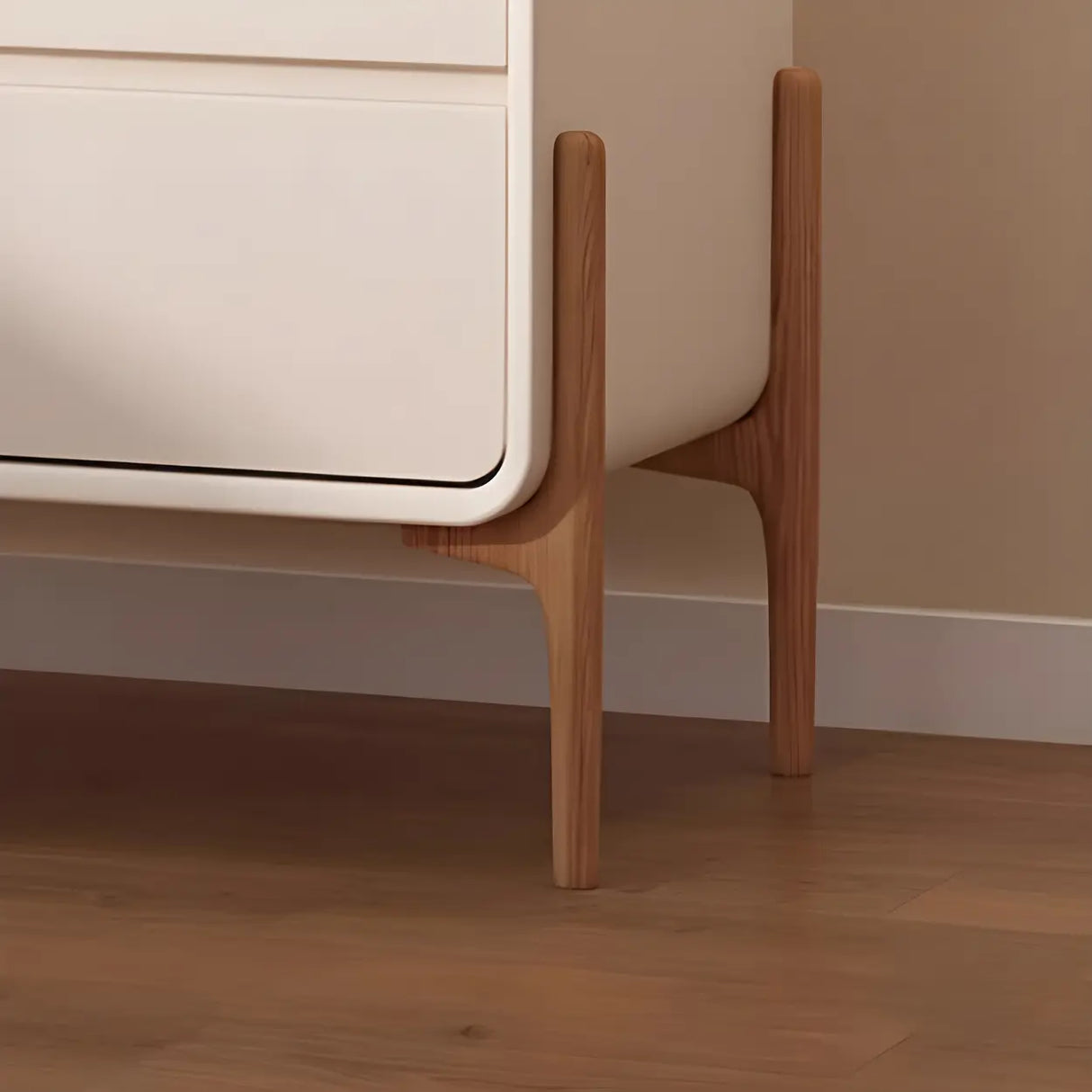 Scandinavian Rounded Wood White Drawer Storage Nightstand Image - 15