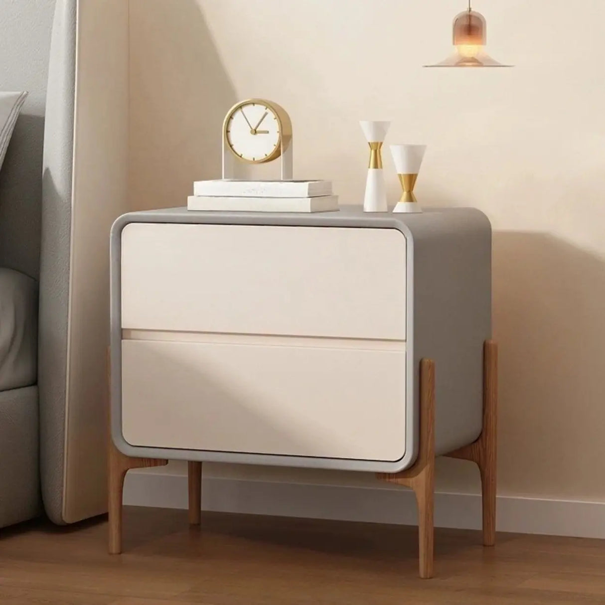 Scandinavian Rounded Wood White Drawer Storage Nightstand Image - 3