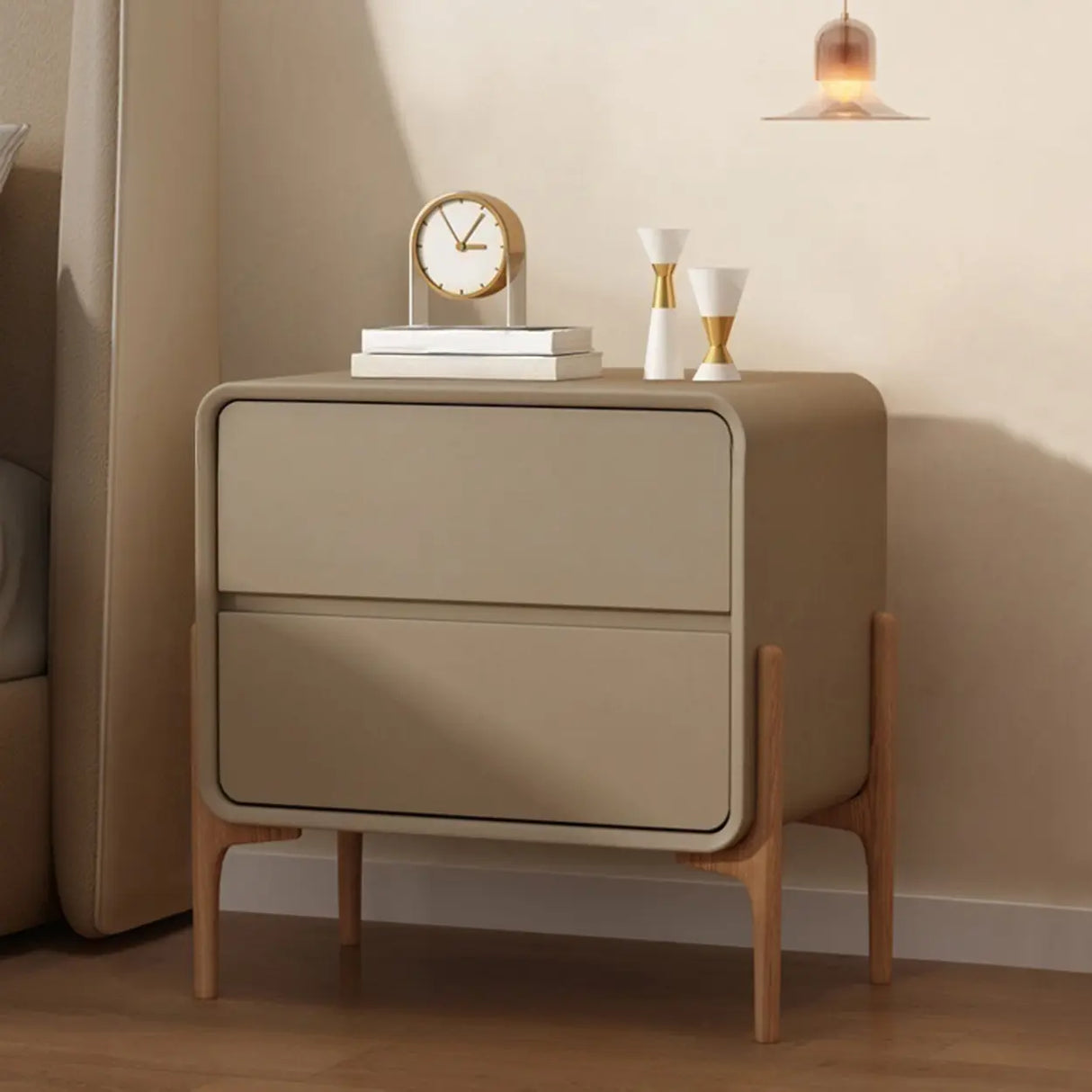 Scandinavian Rounded Wood White Drawer Storage Nightstand Image - 5