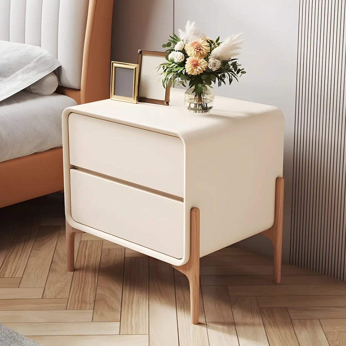Scandinavian Rounded Wood White Drawer Storage Nightstand Image - 6