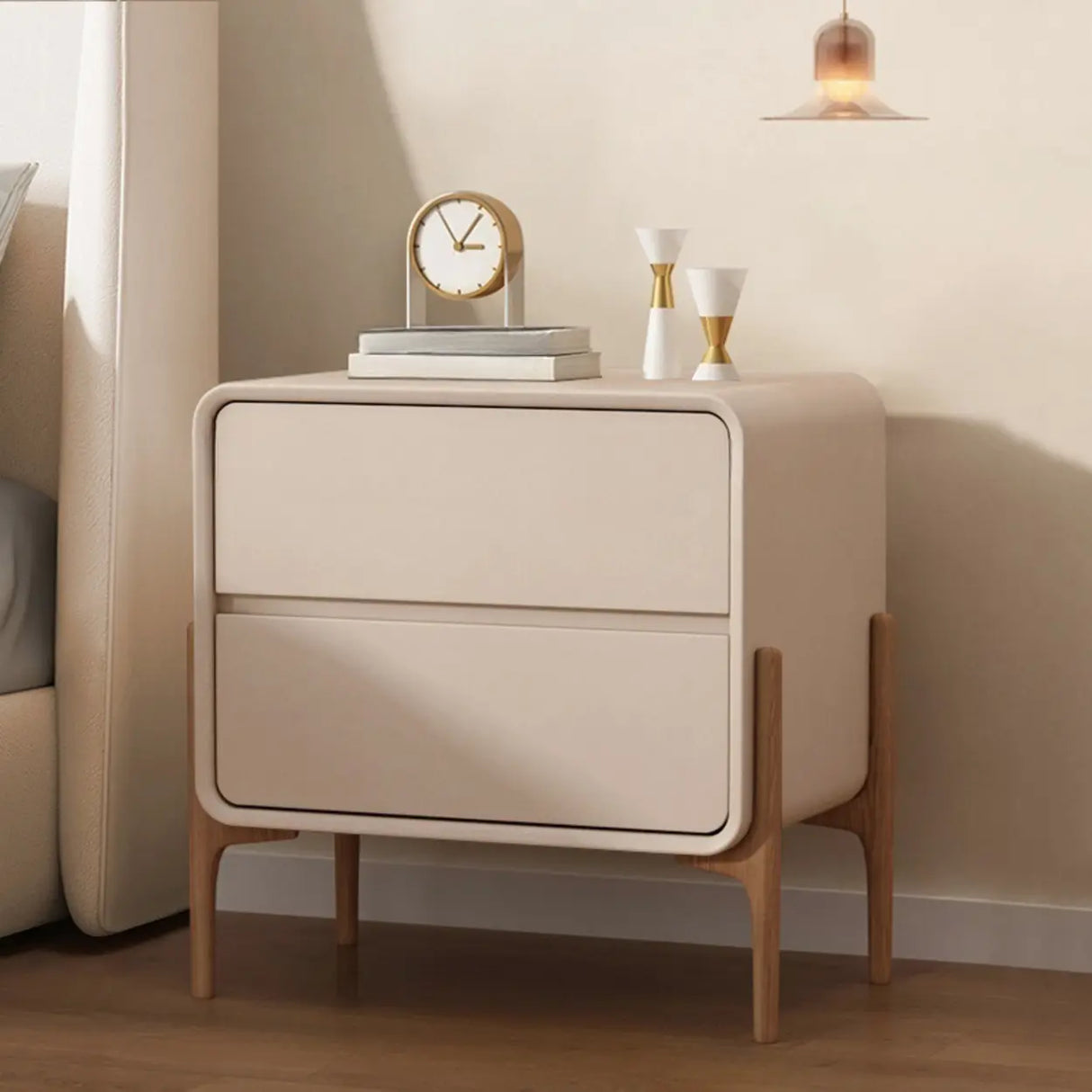 Scandinavian Rounded Wood White Drawer Storage Nightstand Image - 7