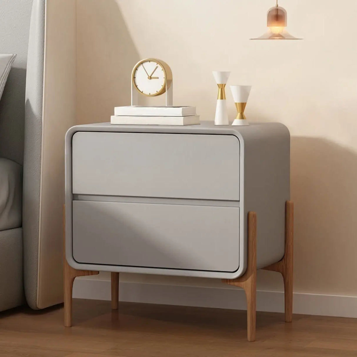 Scandinavian Rounded Wood White Drawer Storage Nightstand Image - 9