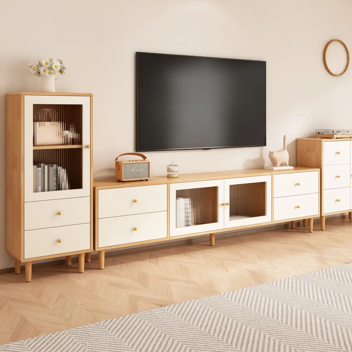 Scandinavian Rubberwood Enclosed Storage TV Stand Image - 1