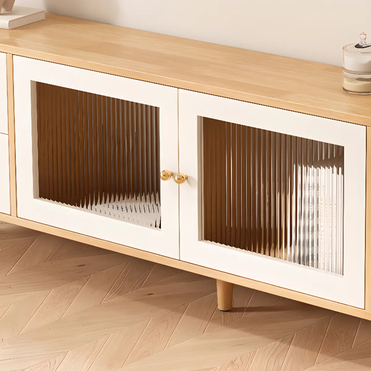 Scandinavian Rubberwood Enclosed Storage TV Stand Image - 10