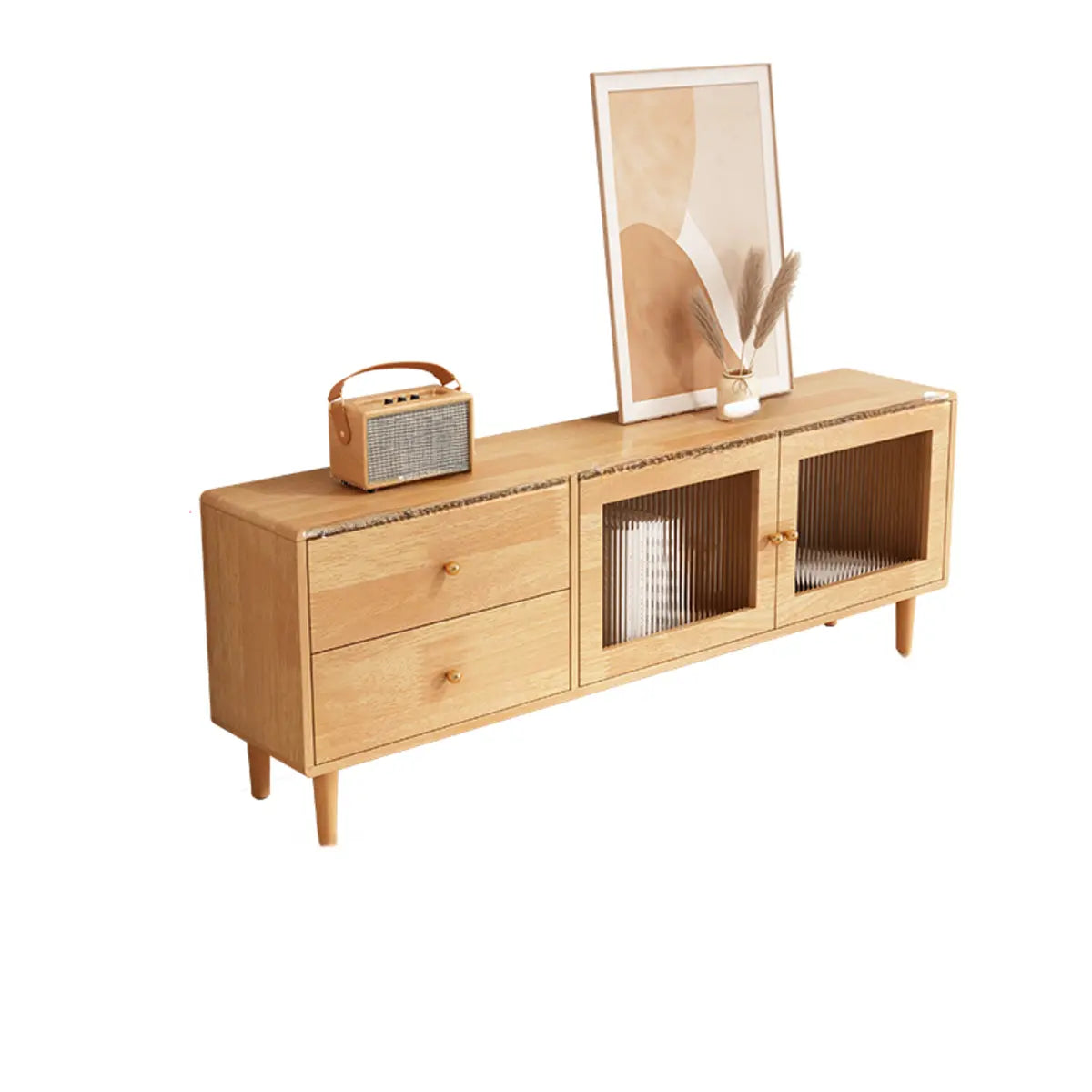 Scandinavian Rubberwood Enclosed Storage TV Stand Image - 3