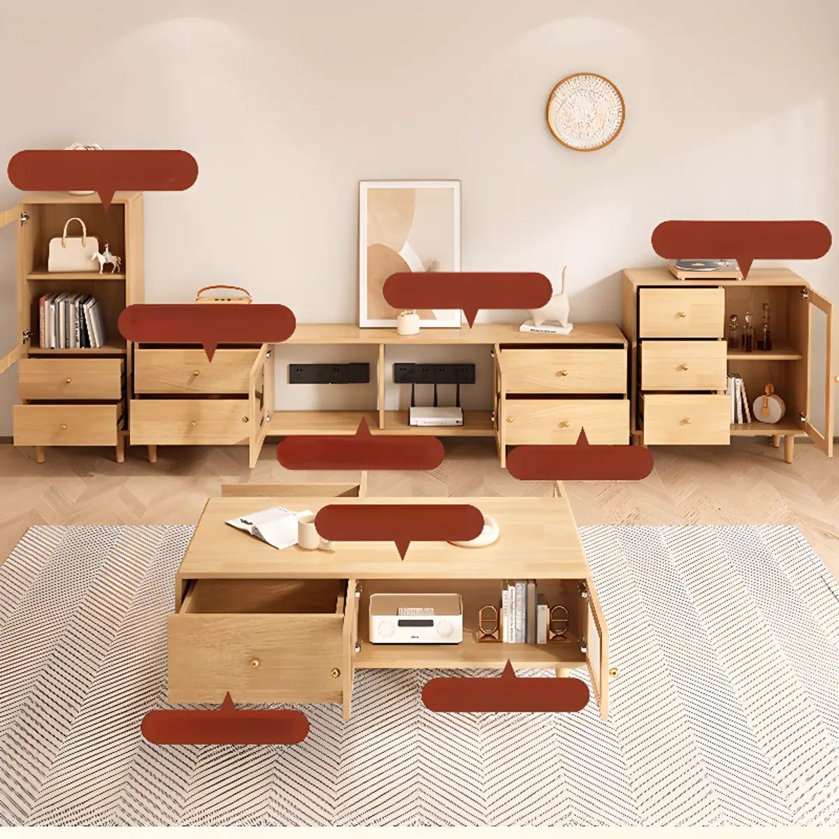 Scandinavian Rubberwood Enclosed Storage TV Stand Image - 4