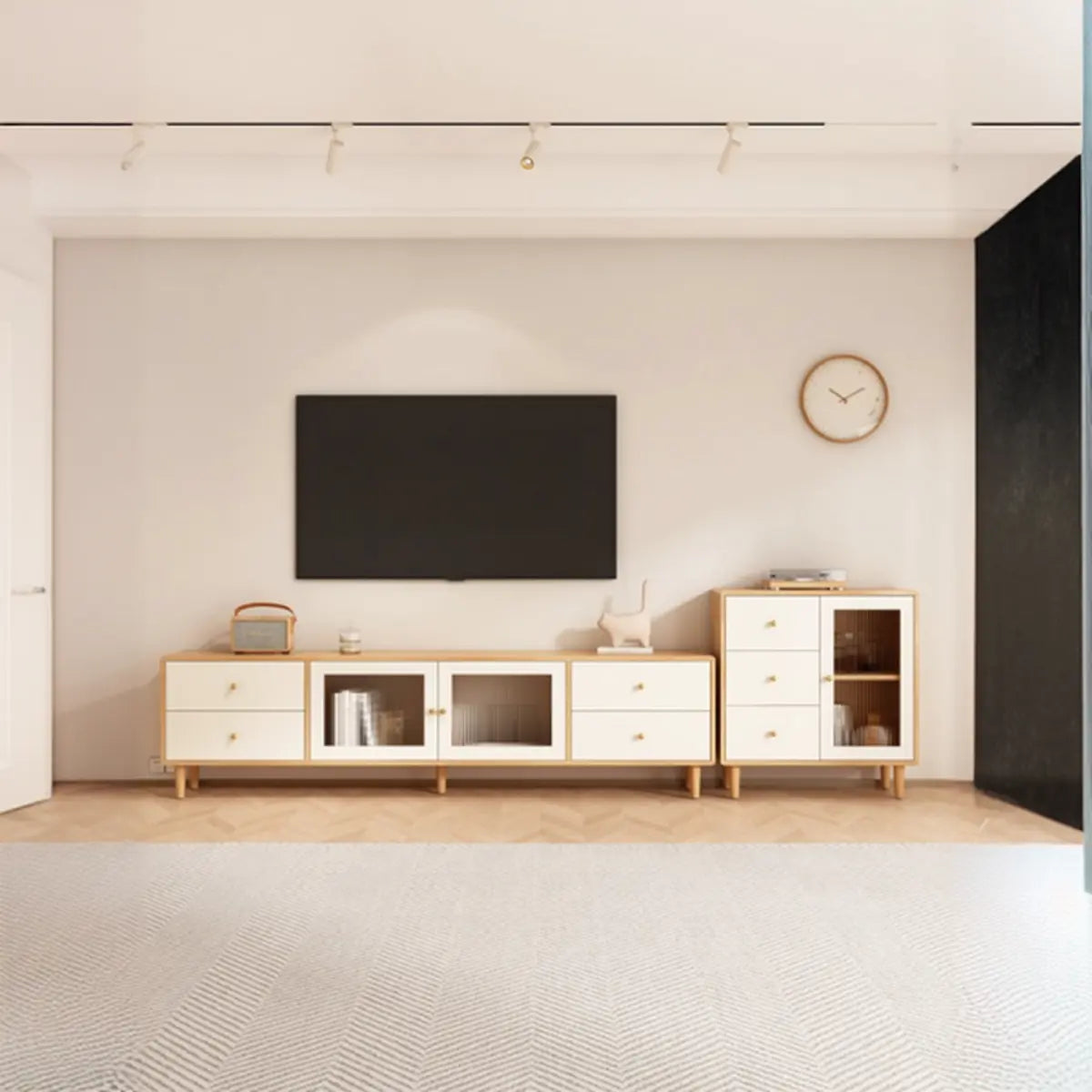 Scandinavian Rubberwood Enclosed Storage TV Stand Image - 6