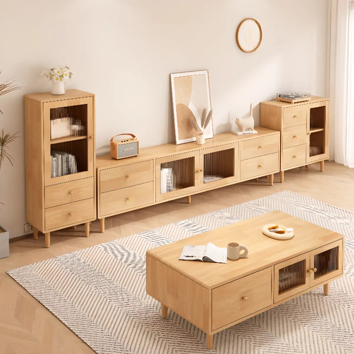 Scandinavian Rubberwood Enclosed Storage TV Stand Image - 8