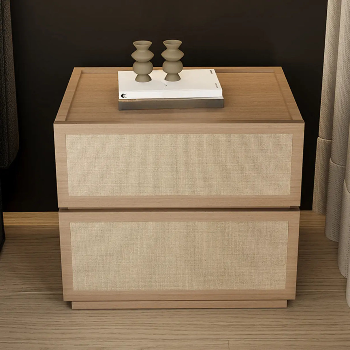 Scandinavian Rustic Wood 2-Drawer Natural Finish Nightstand Image - 1