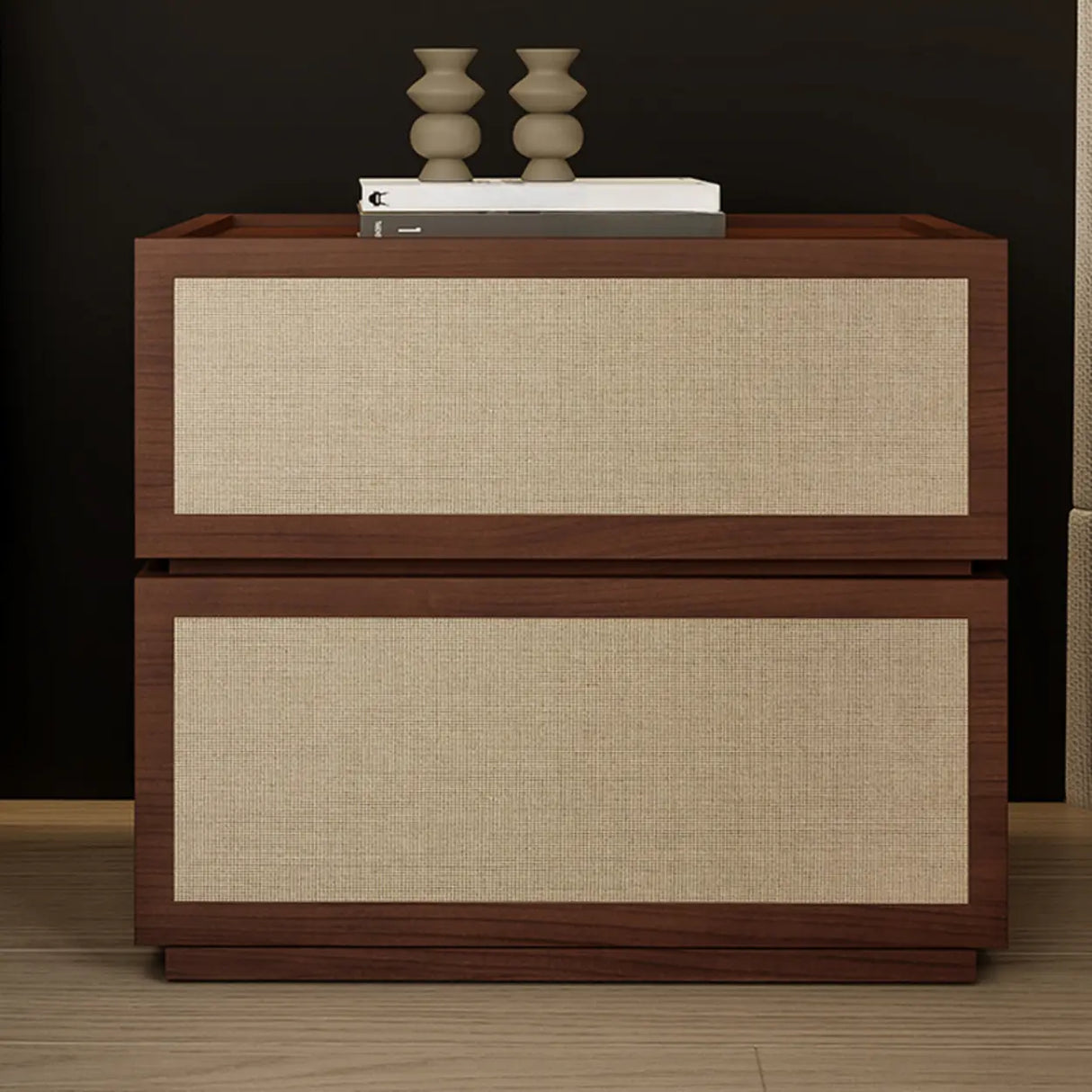 Scandinavian Rustic Wood 2-Drawer Natural Finish Nightstand Image - 6