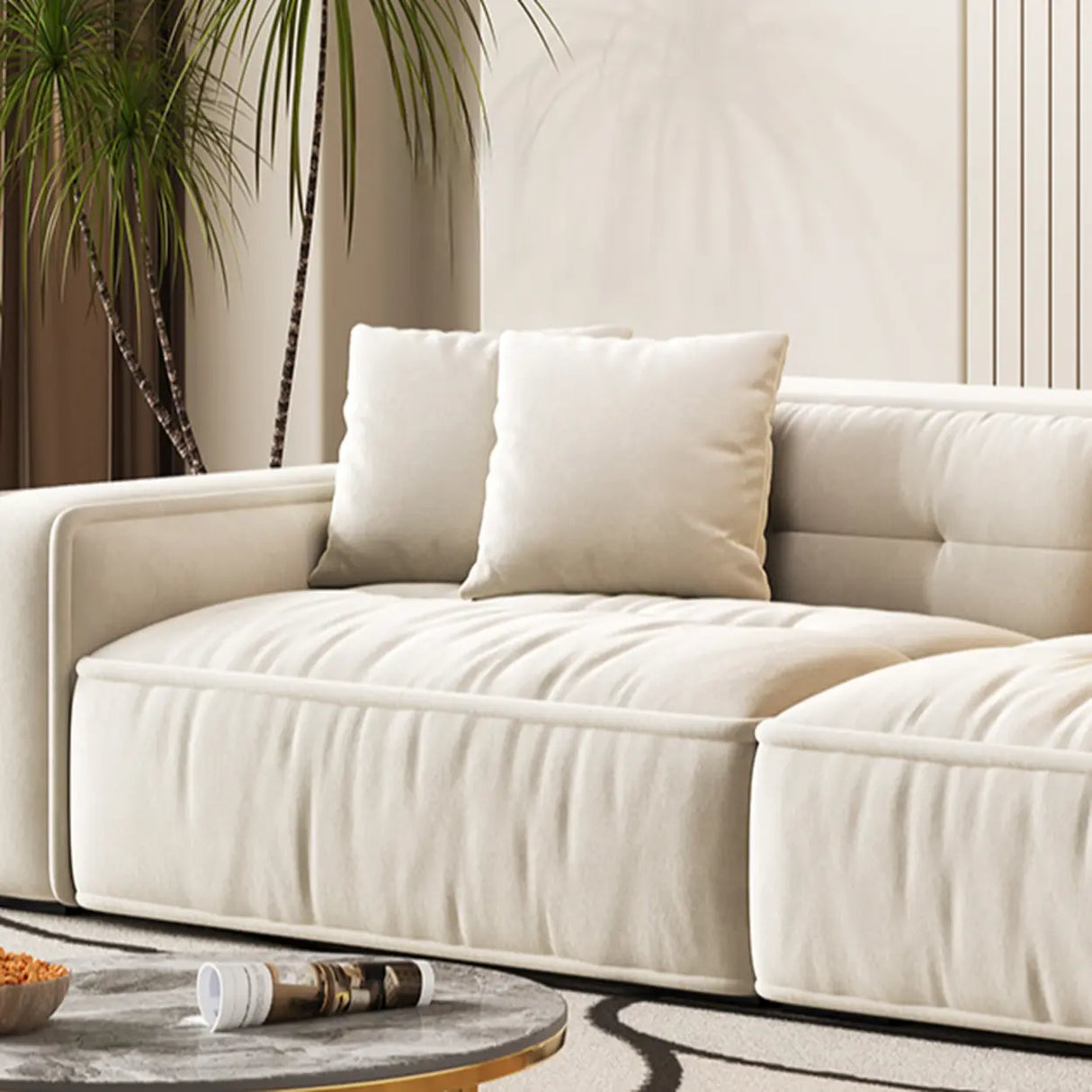 Scandinavian Sherpa Fabric Square Arm Tufted Back Sofa Image - 10