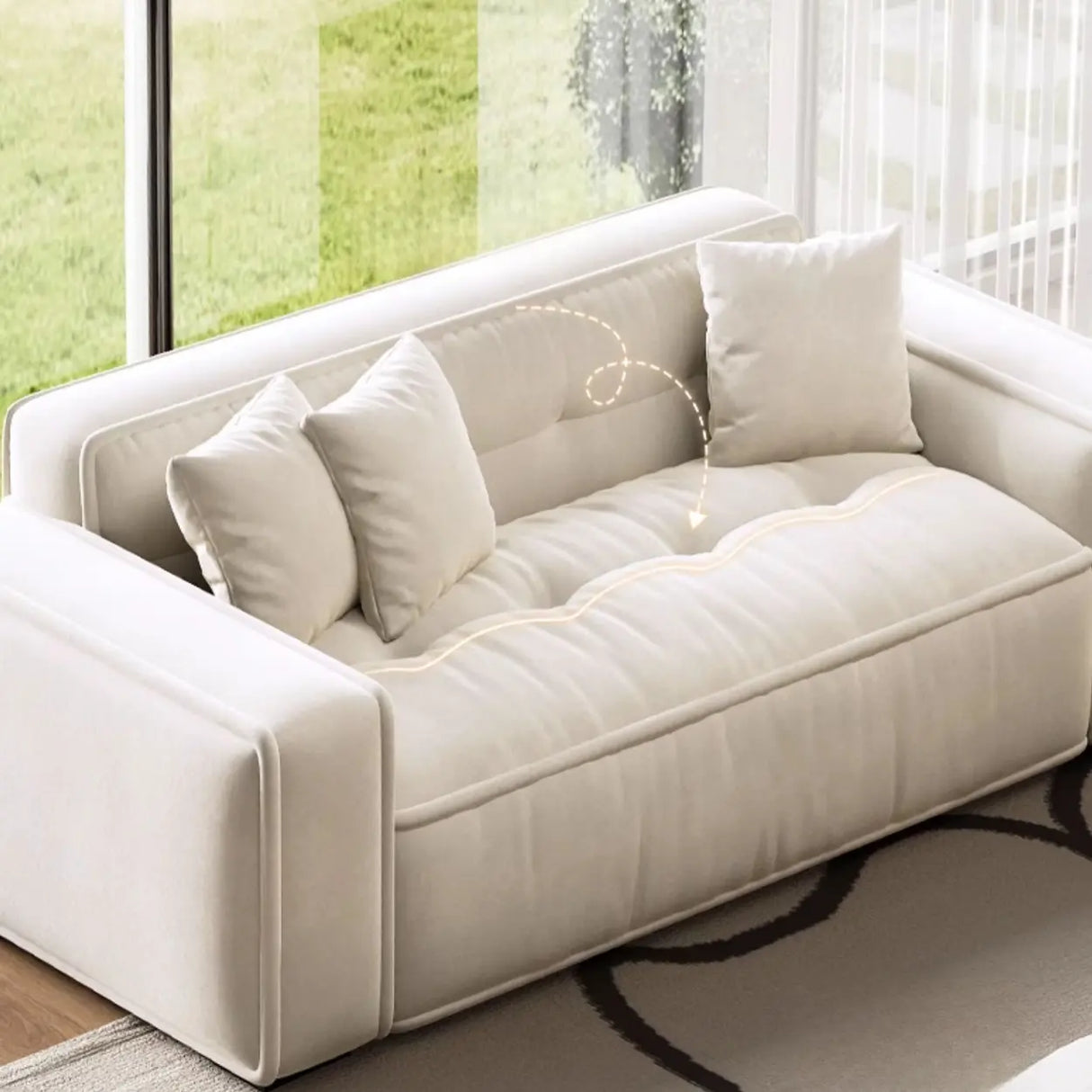 Scandinavian Sherpa Fabric Square Arm Tufted Back Sofa Image - 4