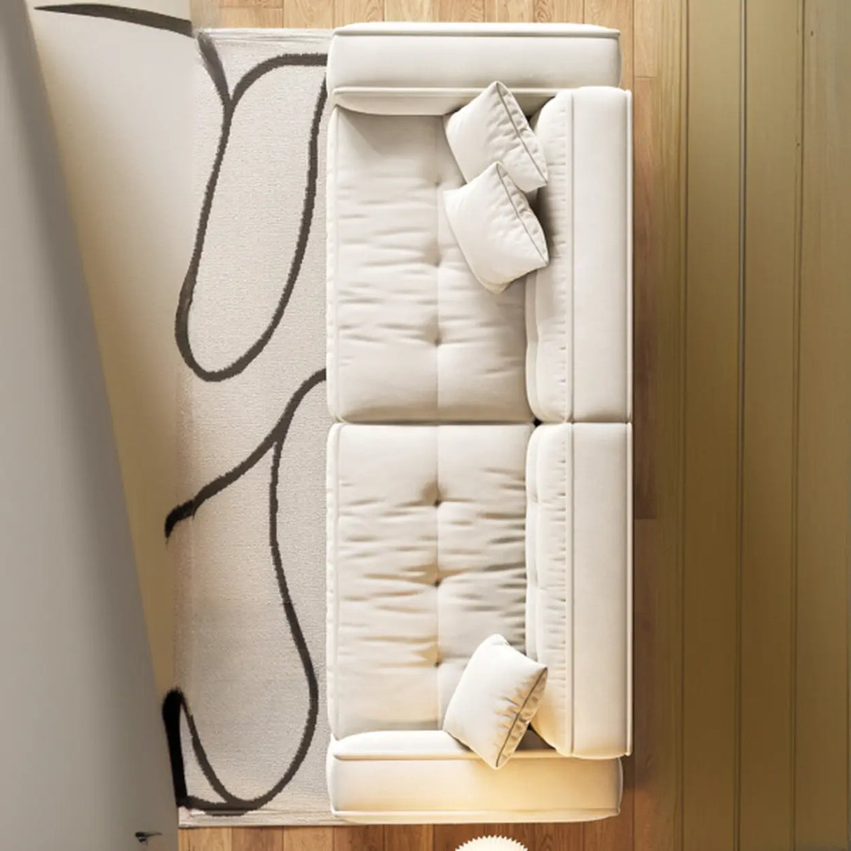 Scandinavian Sherpa Fabric Square Arm Tufted Back Sofa Image - 6