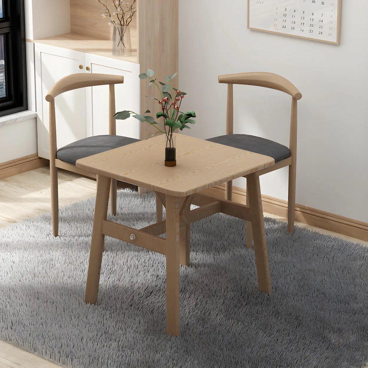 Scandinavian Square Wooden Natural Dining Table Image - 13