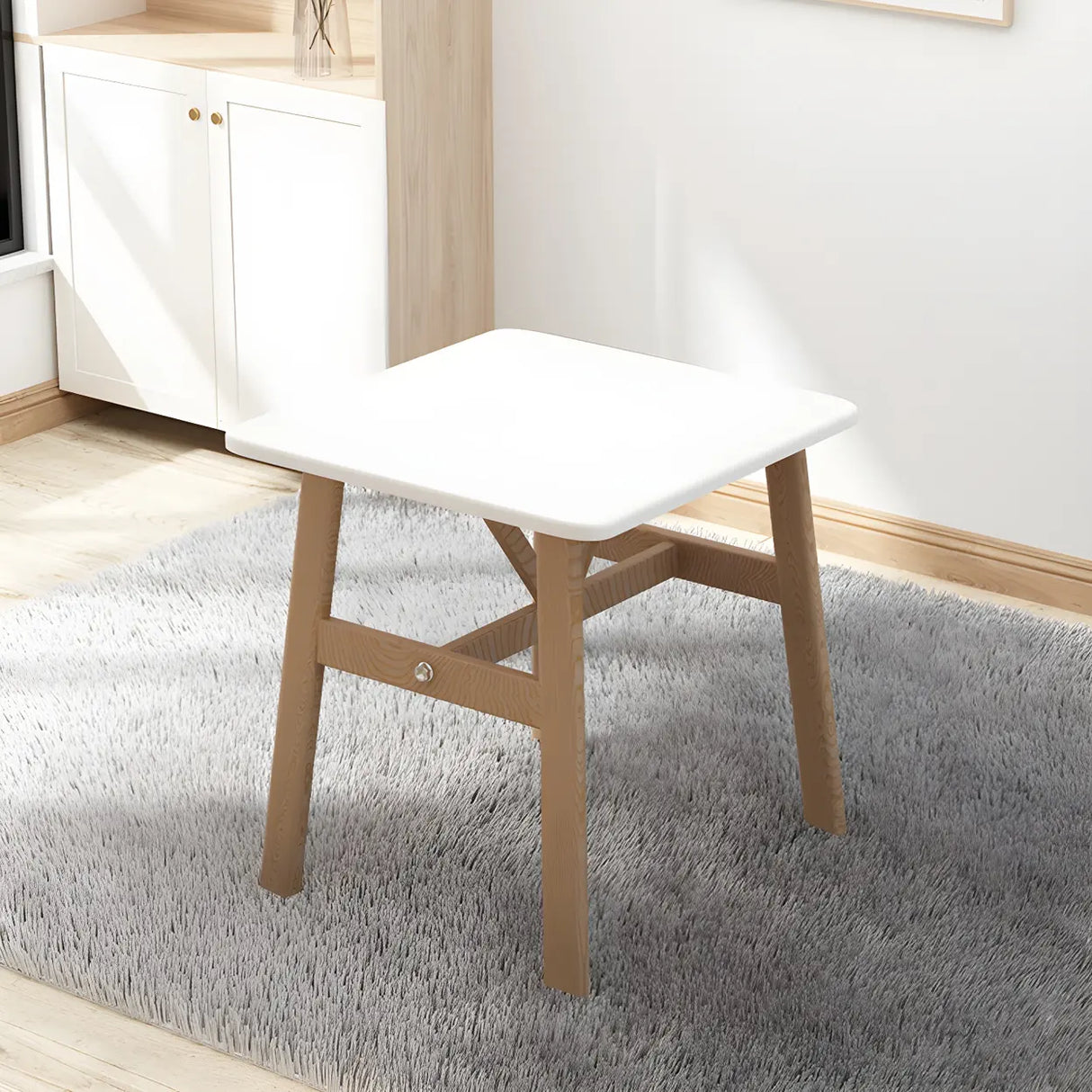 Scandinavian Square Wooden Natural Dining Table Image - 2