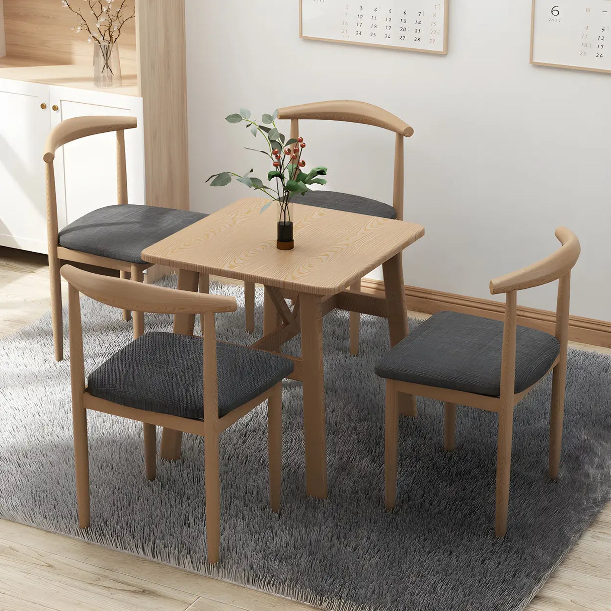 Scandinavian Square Wooden Natural Dining Table Image - 6