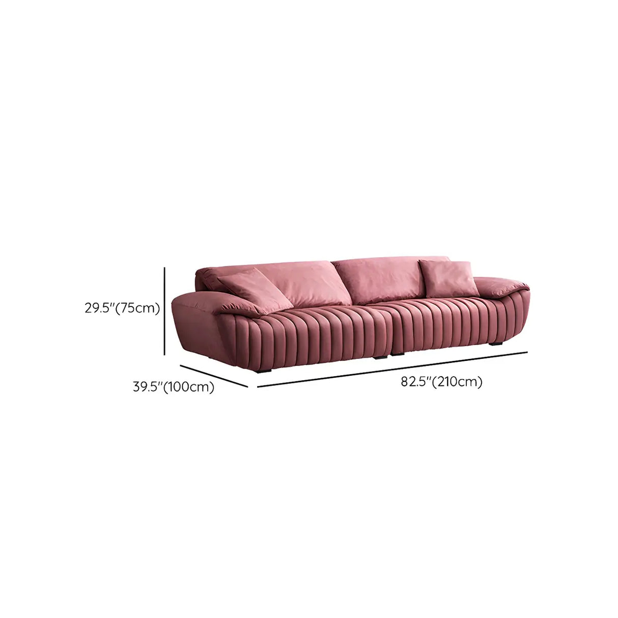 Scandinavian Stain Resistant Leather Pink Cushion Back Sofa