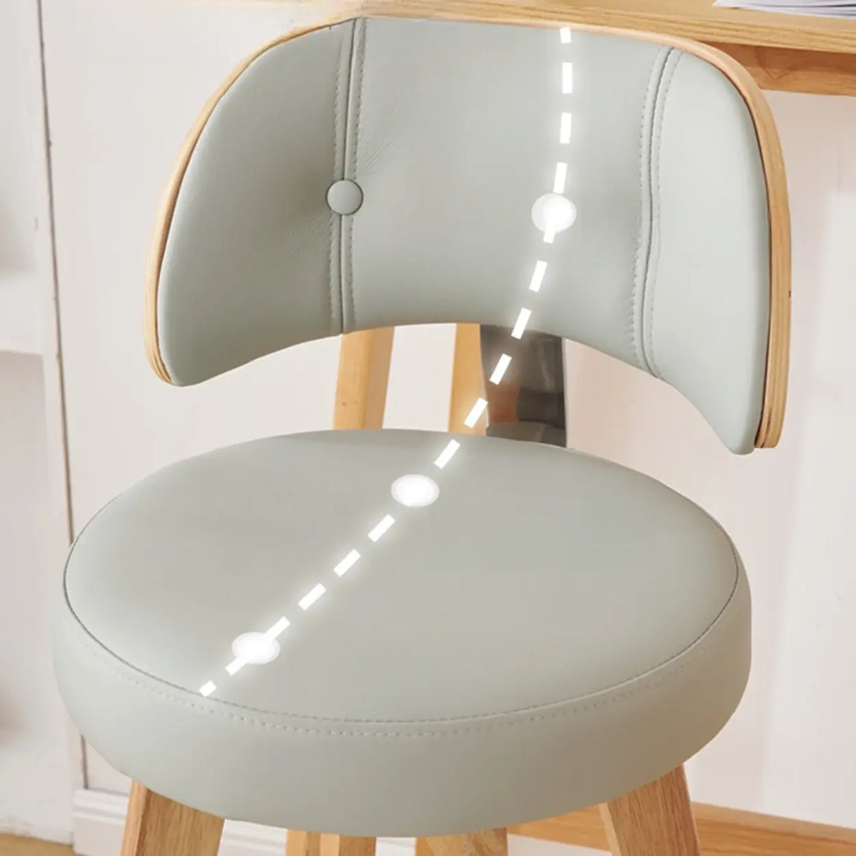 Scandinavian Swivel Wood Low Back Leather Padded Bar Stool Image - 13