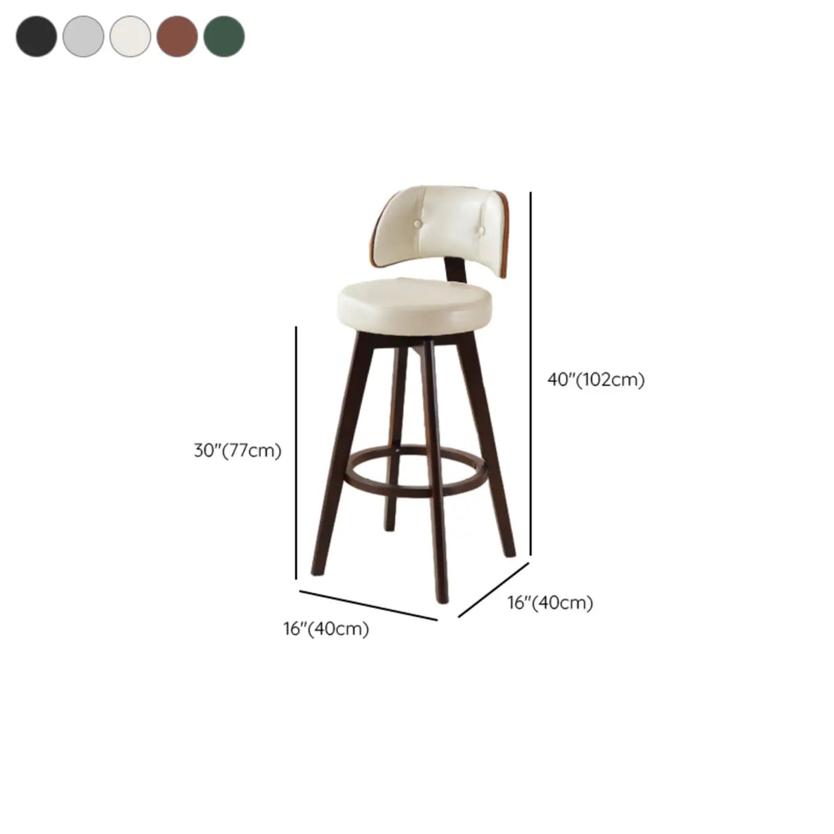 Scandinavian Swivel Wood Low Back Leather Padded Bar Stool