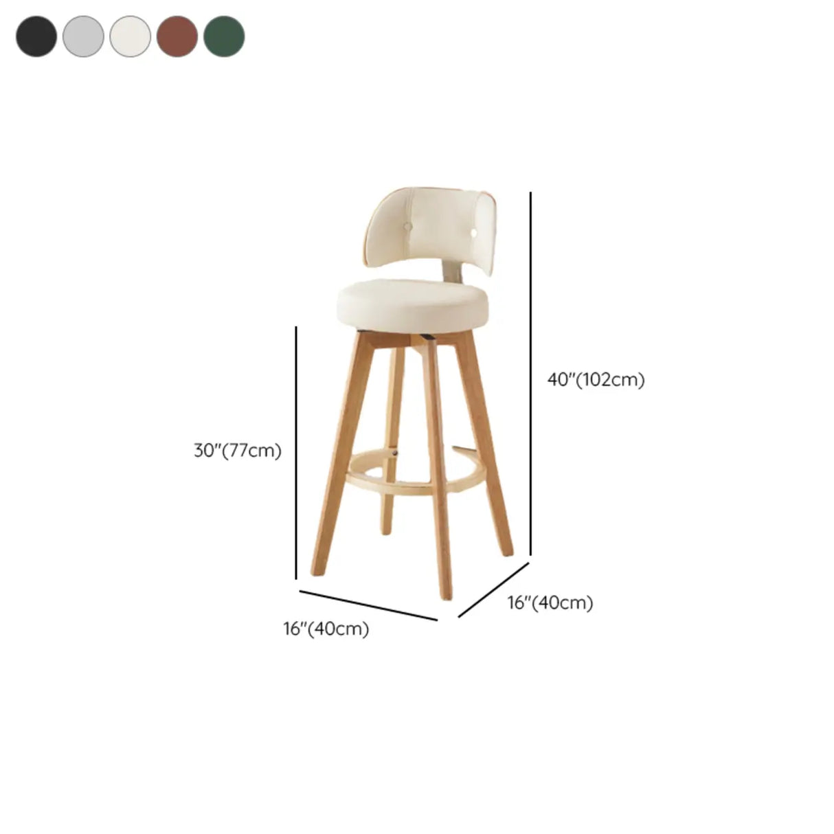 Scandinavian Swivel Wood Low Back Leather Padded Bar Stool Image - 32