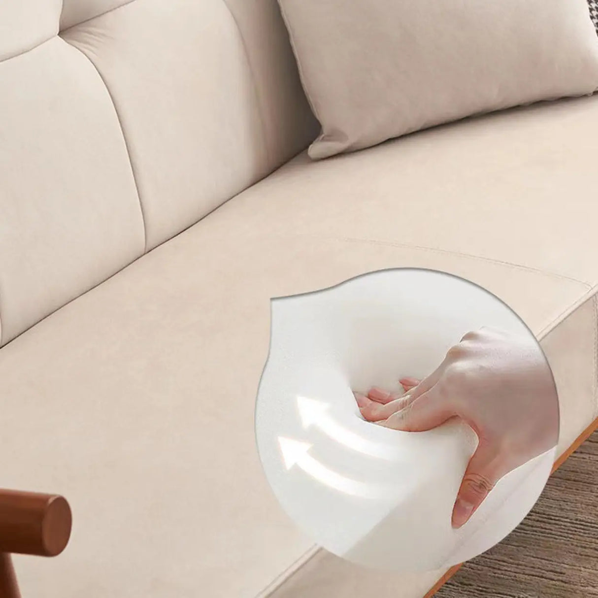 Scandinavian Tech Cloth Tufted Back Rubberwood Leg Sofa Image - 11