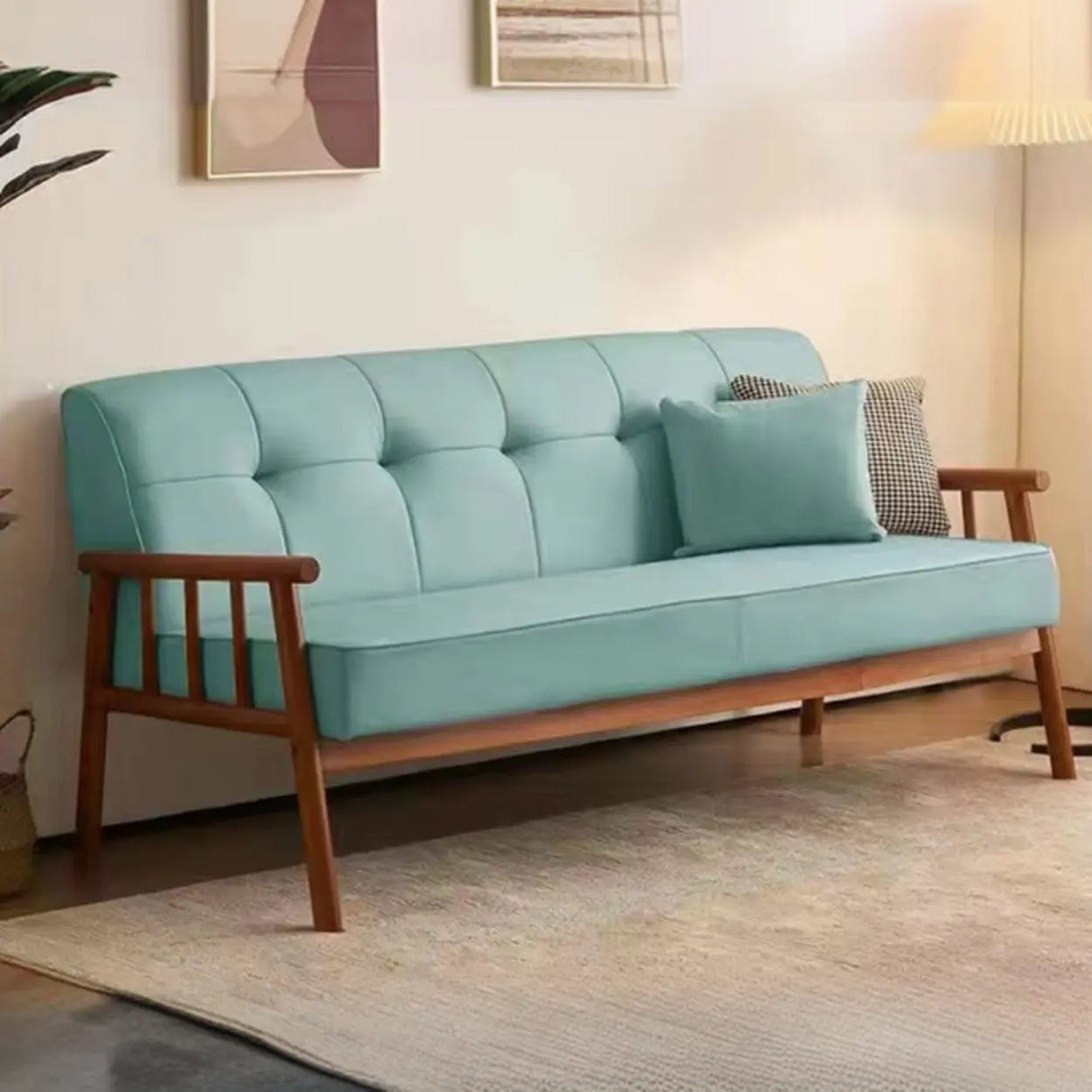 Scandinavian Tech Cloth Tufted Back Rubberwood Leg Sofa Image - 15