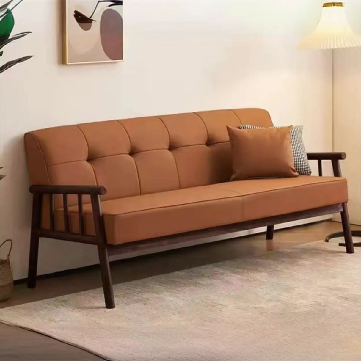 Scandinavian Tech Cloth Tufted Back Rubberwood Leg Sofa Image - 17