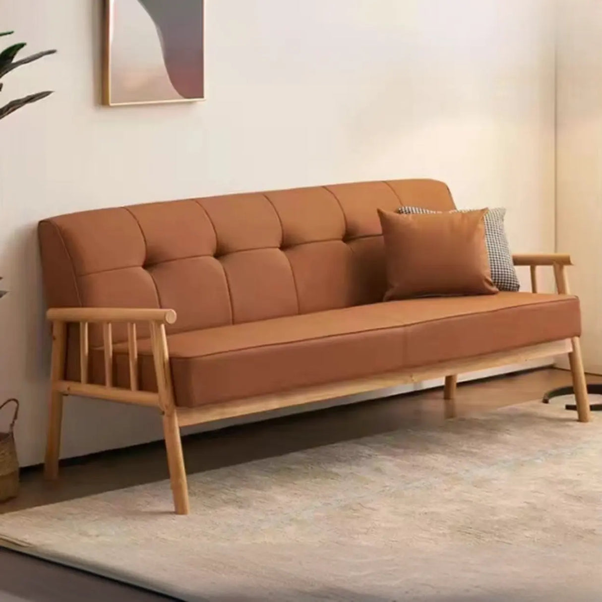 Scandinavian Tech Cloth Tufted Back Rubberwood Leg Sofa Image - 18