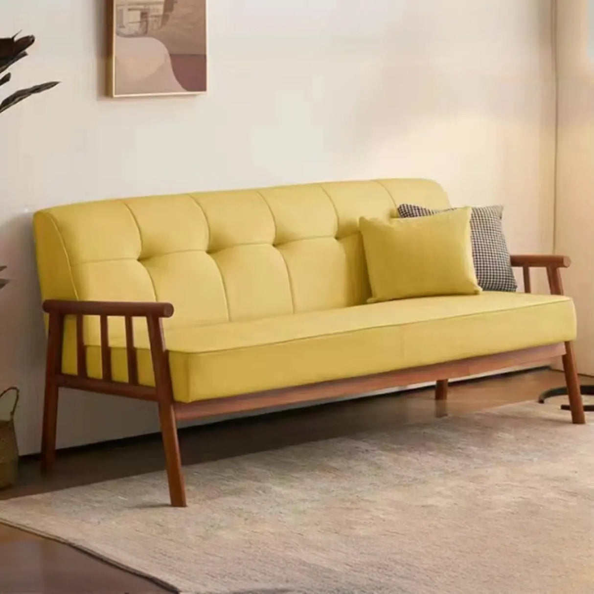 Scandinavian Tech Cloth Tufted Back Rubberwood Leg Sofa Image - 19