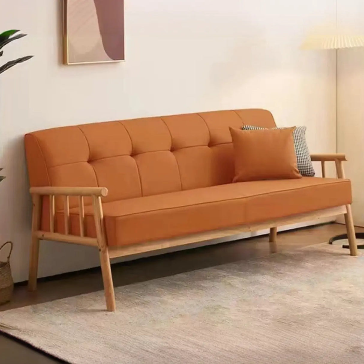 Scandinavian Tech Cloth Tufted Back Rubberwood Leg Sofa Image - 21