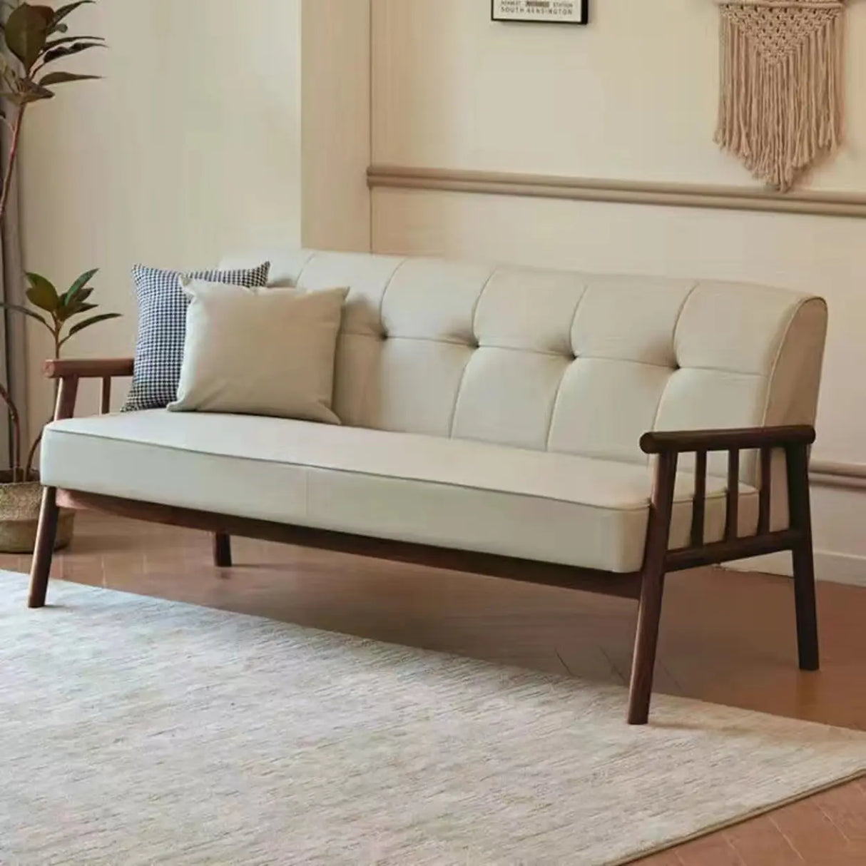 Scandinavian Tech Cloth Tufted Back Rubberwood Leg Sofa Image - 5