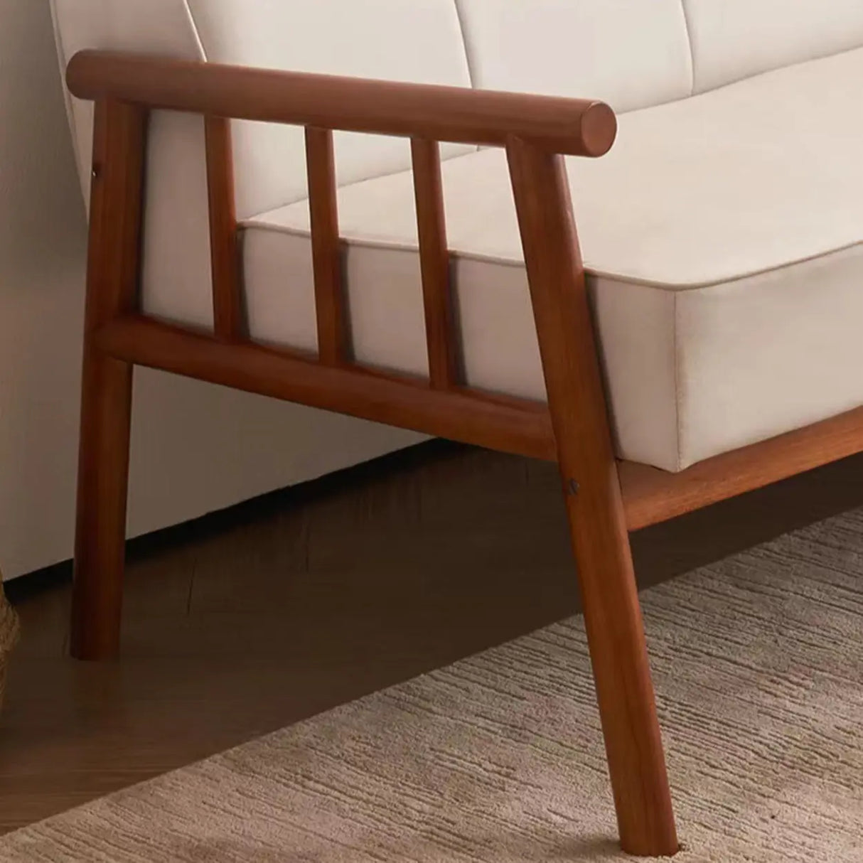 Scandinavian Tech Cloth Tufted Back Rubberwood Leg Sofa Image - 8