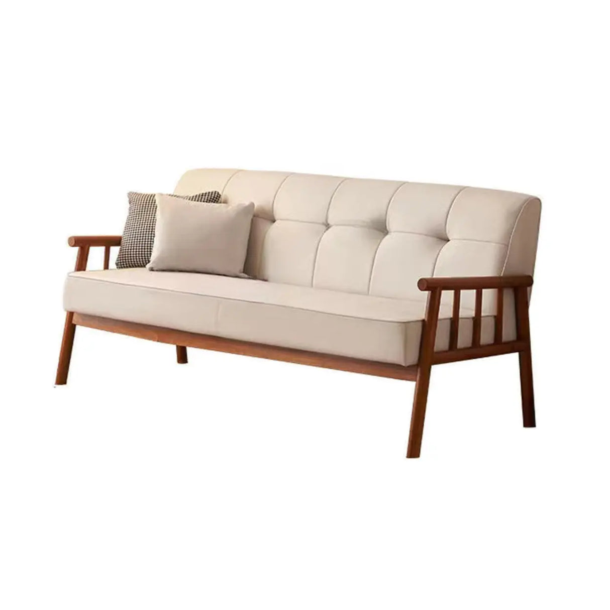 Scandinavian Tech Cloth Tufted Back Rubberwood Leg Sofa Image - 9