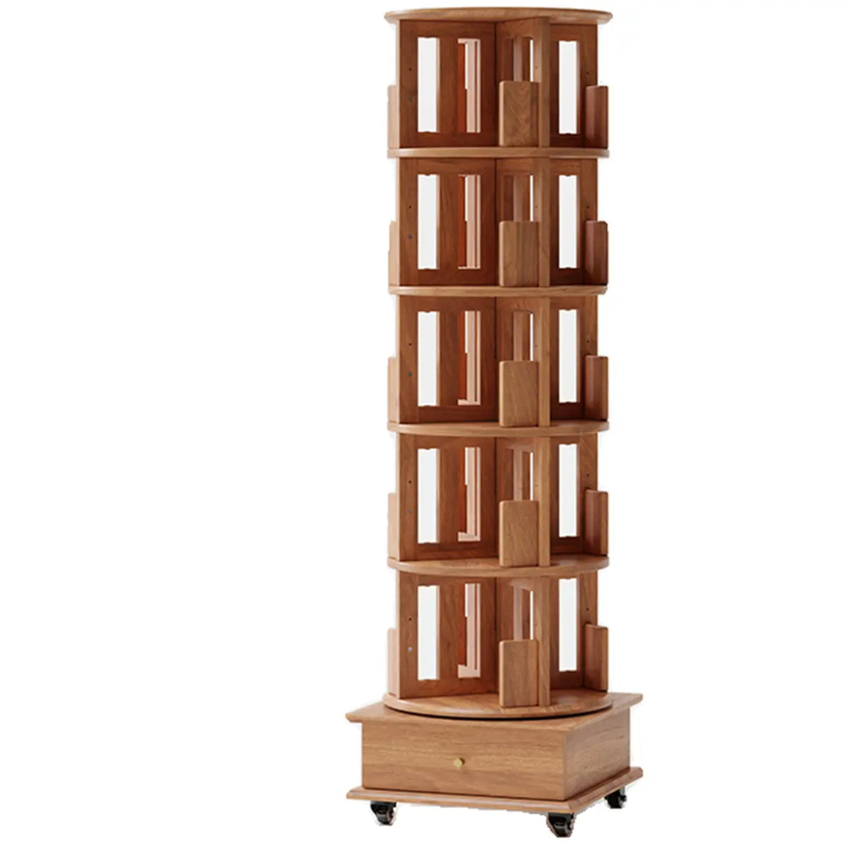 Scandinavian Tiered Shelf Rotating Wood Vertical Corner Bookshelf Image - 13