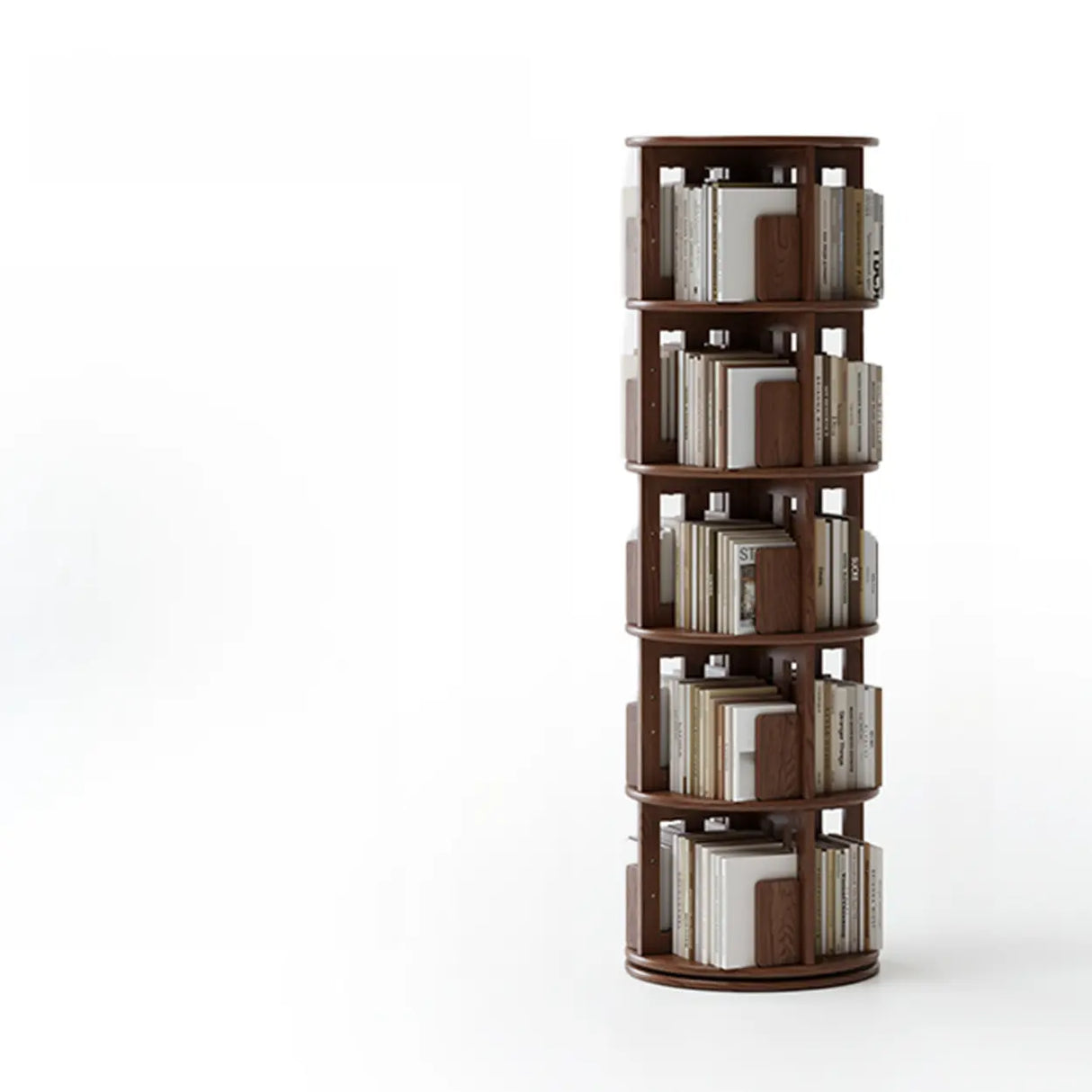 Scandinavian Tiered Shelf Rotating Wood Vertical Corner Bookshelf Image - 25